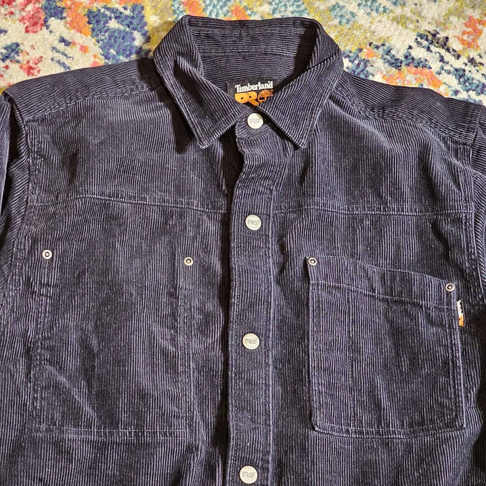 Timberland Pro Series Mens Medium Corduroy Jacket Overcoat Deep Navy Black Snap - Image 4 of 4