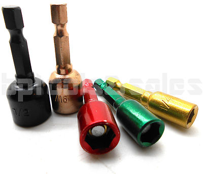 5pc Magnetic Nut Bit Driver Set Color Drill Setter 1/4'' 5/16'' 3/8'' 7/16'' 1/2''