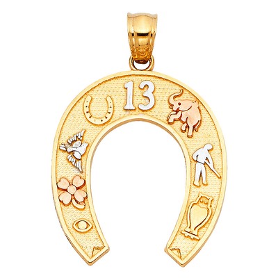 14K Tri Color Gold Lucky Horseshoe Charm Pendant For Necklace or Chain