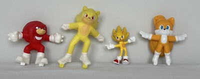 Set Of 4 Sonic The Hedgehog Super Sonic, Tails & Knuckles Action Figures