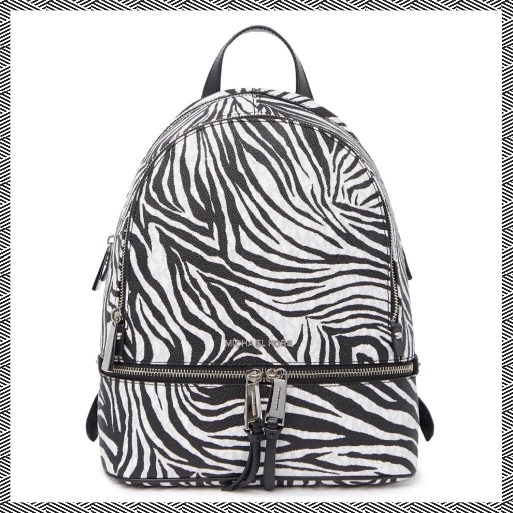  Michael Kors Rhea Zip Medium Backpack, Black Animal