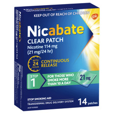 Nicabate Clear Patch 21mg 14 Patches - Quit Smoking Step 1  - 24h