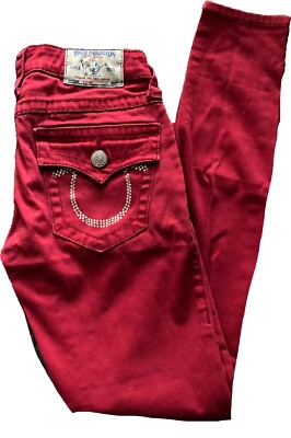 Cherry Red rhinestone true religions 24 25”-26” Skinny | eBay