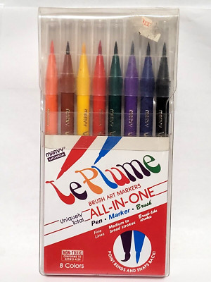 VTG Marvy LePlume ''All In One'' 8Ct Pen Markers Brush Colors Brush Art