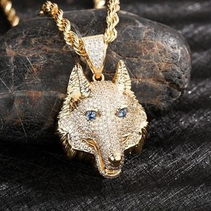 Authentic 3.00Ctw Round Cut Moissanite Wolf Men's Only Pendant 14K Yellow Gold Plated