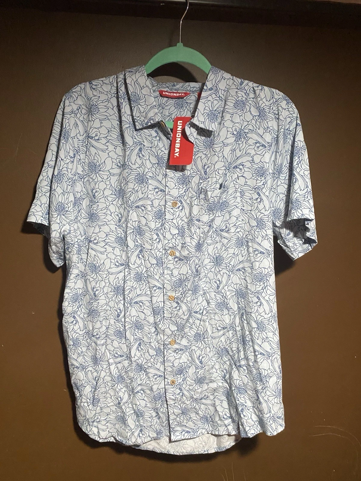 Union Bay Light Blue/Dark Floral “Poolside” Rayon Shirt Size L MSRP NWT