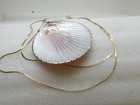 Vintage Seashell Pendant Gold Plated Overlay Floral & Edged Chain 24" Necklace — photo 7