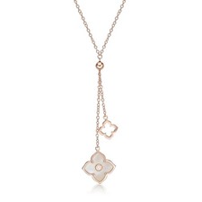 Stylish Flower Pendant Gold Plated Silver Necklace Pearl Cubic Zircona 18" Chain