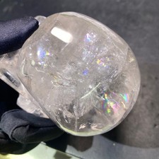 1LB 3.2"Natural A Rainbow Clear Quartz Skull Statue Crystal Reiki Carving Decor