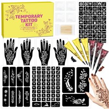126 PCS Temporary Tattoo Stencil Kit with 6 Ink Colors  Gloves - DIY Body Art f