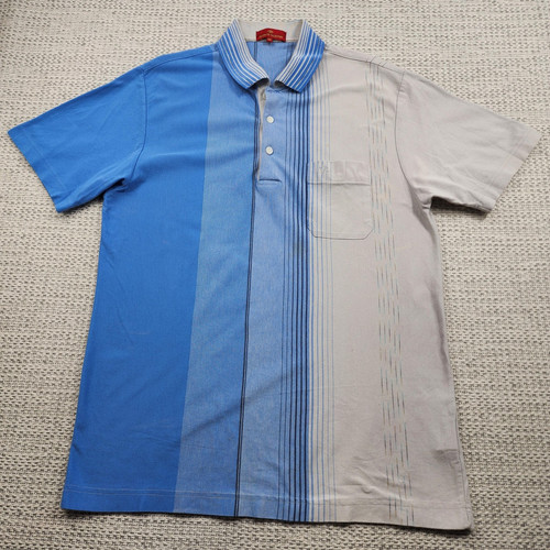 Giovanni Valentino Shirt Mens Medium Blue Gray Striped Polo Cotton Vintage Style