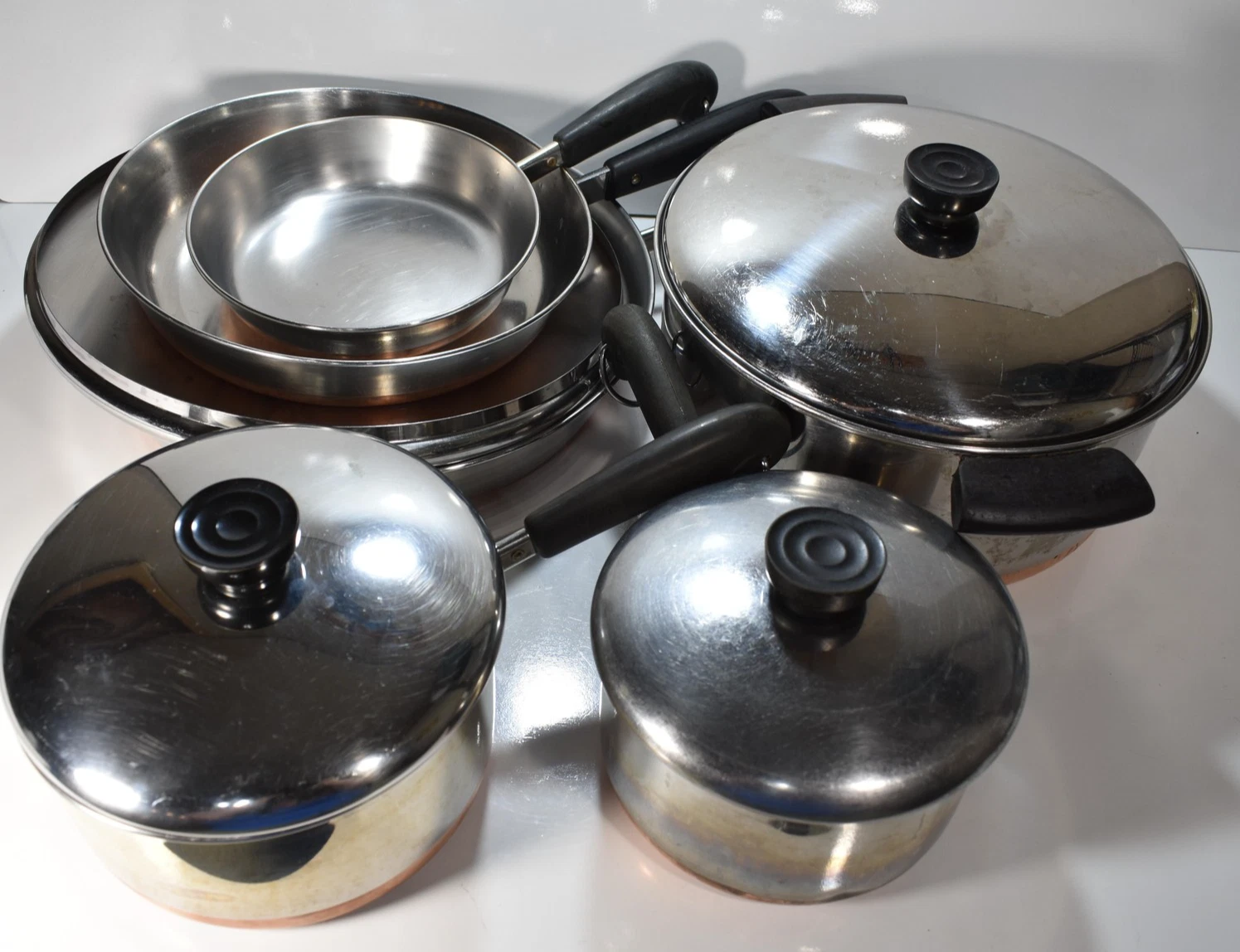 Revereware Lot 10 Pc Stainless Steel Copper Bottom Cookware Pots Pans Kitchen