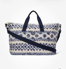 Victoria  s Secret PINK Fairisle Blue Sherpa Weekender Tote Bag NEW WITH TAGS