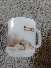 Vintage 70s Winchell's Donut House Mug White Glasbake  Coffee Cup Milk Glass