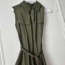 SHEIN Olive Green Maxi Shirt Dress Sleeveless Collared Button Belted S