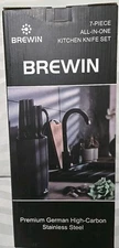 BREWIN KITCHEN 7pc KNIFE SET, Black Finished GERMAN Stainless Steel, NEW!