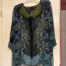 Citron Santa Monica Silk Paisley Top With Collar
