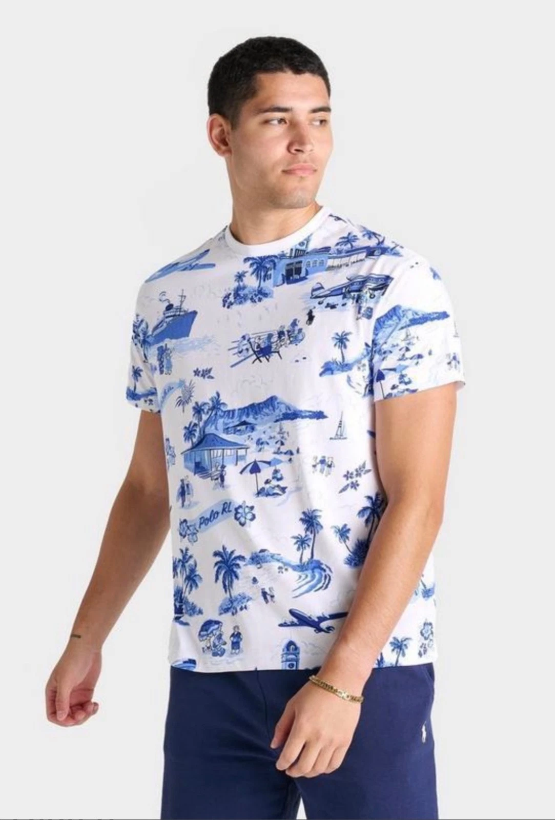 NWT Polo Ralph Lauren White VACATION BEAR PRINT Slim Fit Short Sleeve T Shirt