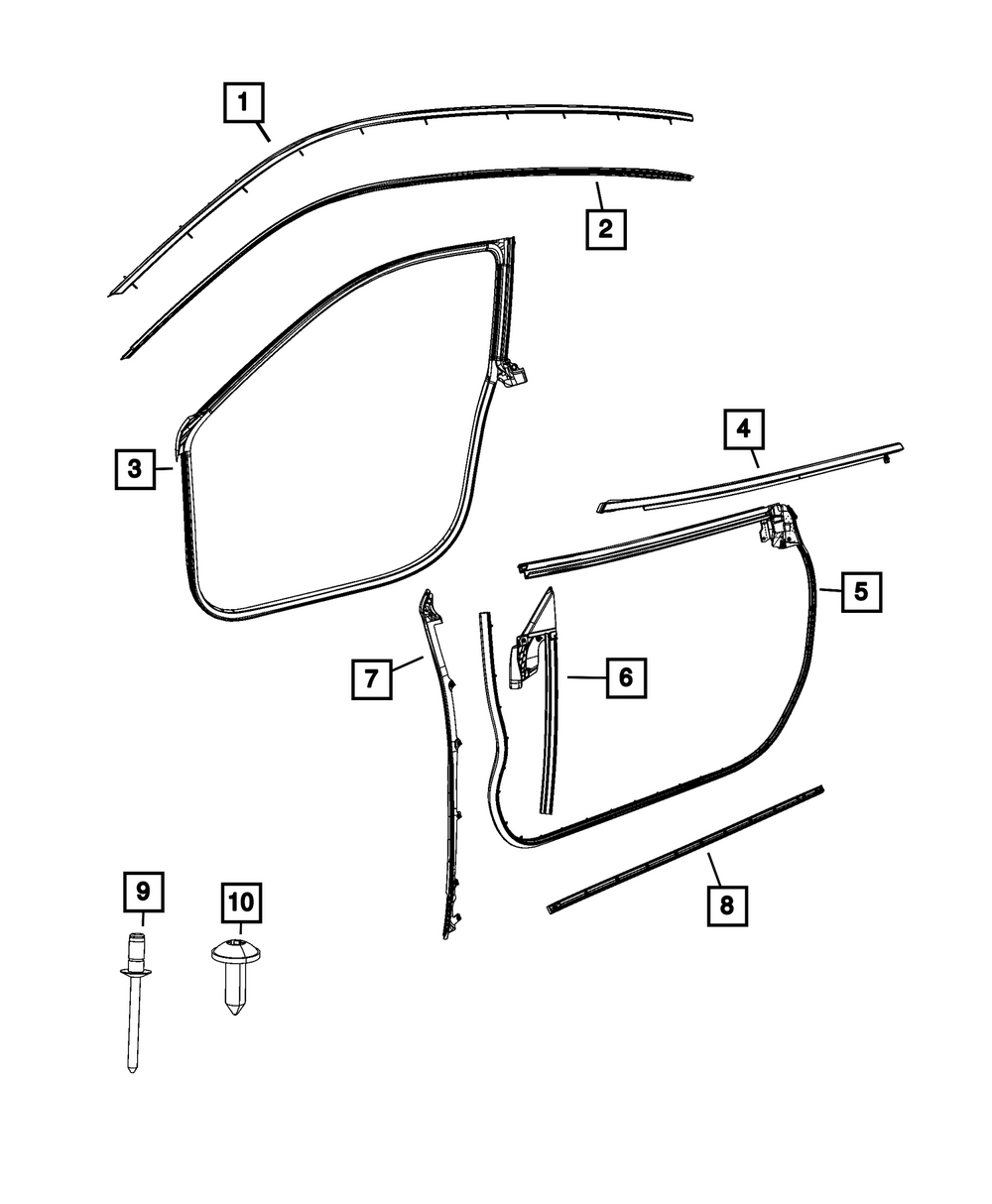 Genuine Mopar Front Door Mounted Weatherstrip Left 68591771AB