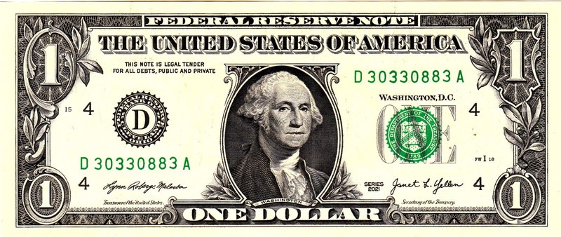 $1 2021 Fancy Serial  Uncirulated CU D30330883A