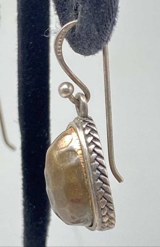 Pendientes colgantes Barse de plata de ley martillado cobre 1 1/4" 7,7 g Foto 4 de 4
