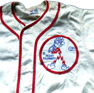 Vintage REDDY KILOWATT Duke Power Mid Century ADULT Baseball Uniform Shirt used