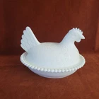 Vintage Indiana Milk Glass Hen On Nest Covered Dish