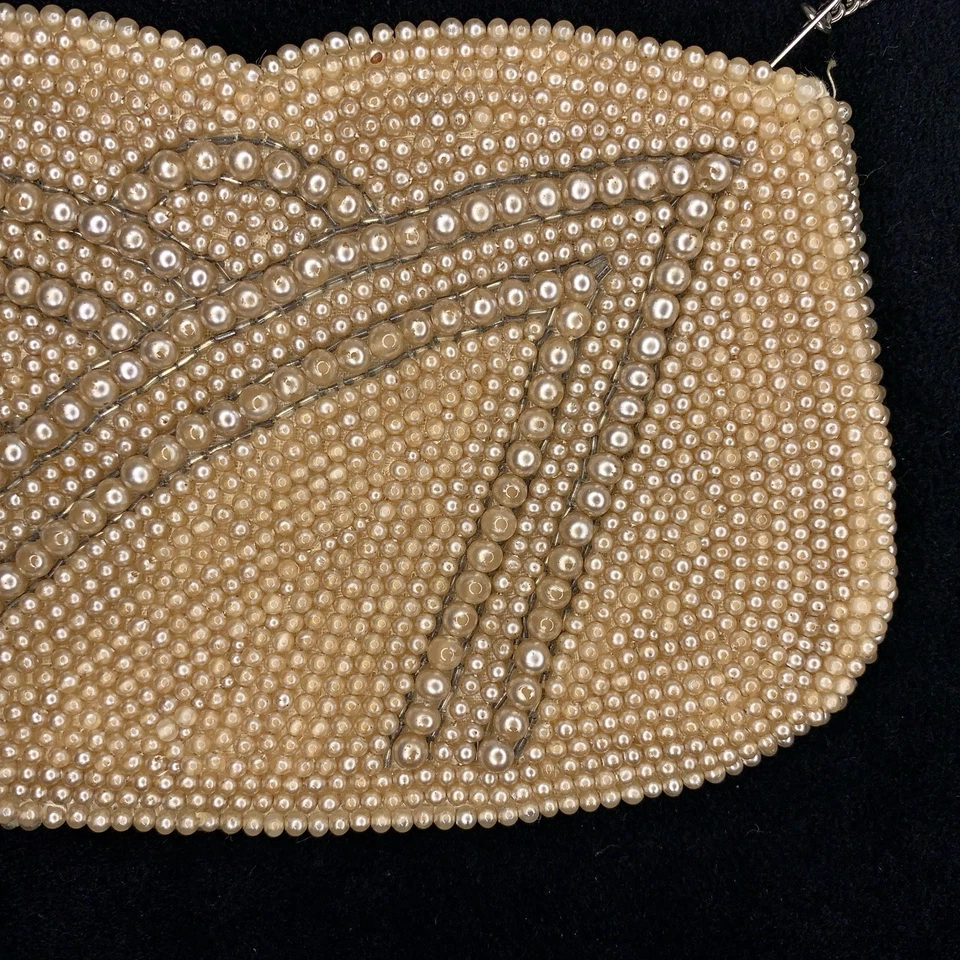 Mini Bolso Vintage K And G Años 40 Con Cuentas Hecho en Japón Marfil Crema Pinup Boda Foto 4 de 4