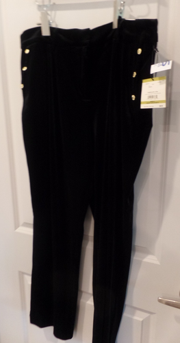 WOMEN;S. Anne Klein Black Long Pants, VELVET LIKE W/GOLD Accents, Size 14 - Picture 3 of 19