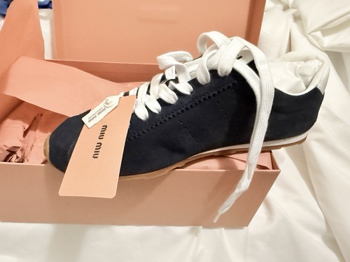 MIU MIU Calzature Donna Plume Navy Blue Suede Sneakers EU 38.5
