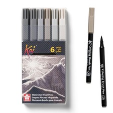 New Best SAKURA XBR-6SA 6-Piece Koi Coloring Brush Pen Set Gray Free Shipping