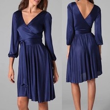 Halston Heritage Dress Women 6 NWT Marine Blue Long Sleeve Wrap V Neck Mini