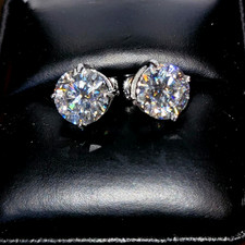 18K Gold over 2Ct White Diamond Solitaire Studs-Great Shine  Bling VIDEO