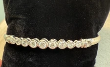 Sterling Silver Bangle Bracelet Top Hinge Bezel Set Diamonique Average Size