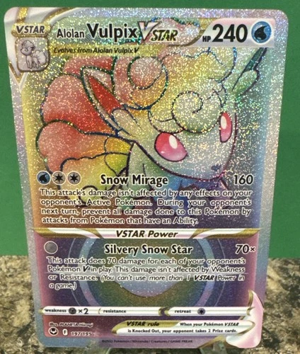 Pokemon TCG Alolan Vulpix VSTAR Rainbow Rare 197/195 Silver Tempest Holo NM