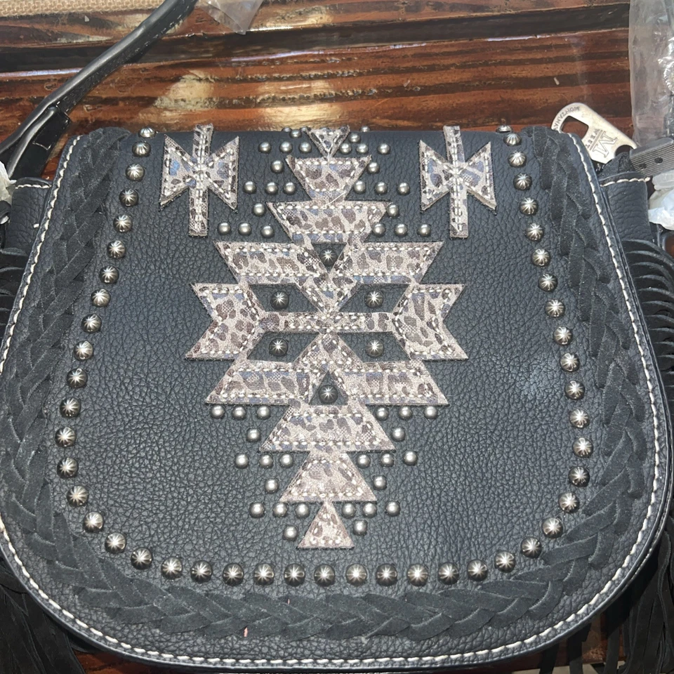 New-Montana West Cheetah Print Design, Fringe, Braided Saddle Handbag, Crossbody - Image 4 of 4