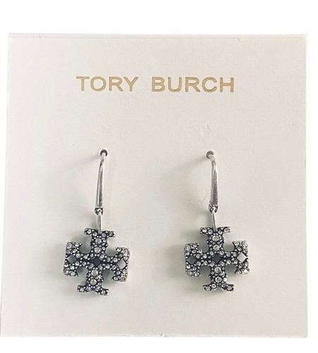 Auth NEW Tory Burch SILVER Heart LOCKET 2 in 1 Earrings Pave Dust Bag Rtl $168 - Picture 3 of 11