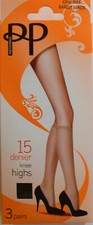 Pretty Polly One Size Knee Highs 3 Pair Pack 15 Denier with Lycra Barely Black