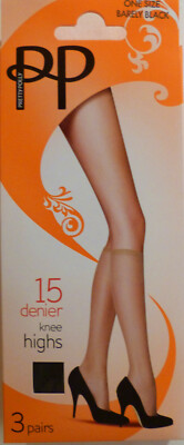 Pretty Polly One Size Knee Highs 3 Pair Pack 15 Denier with Lycra