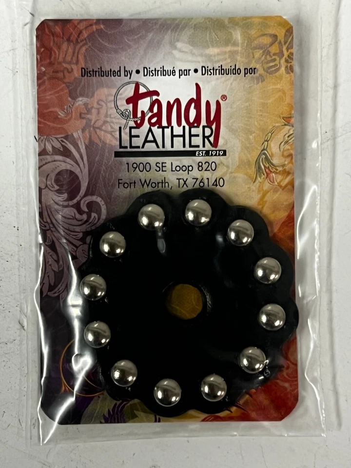 QTY 9 Tandy Leather 1-1/2" Small Black ConchosW/Nickel Spots 71497-01 - Image 4 of 4