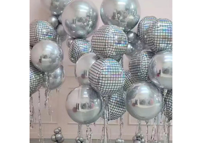 Silver Disco Ball Balloons - 6 Pack 22 Inch Mylar Foil Balloons For Party Decorations