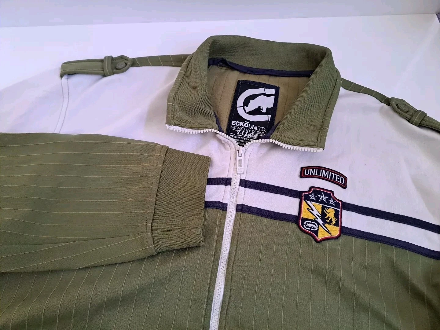 ECKO UNLTD Jacket Mens XL Green White Jacket Full Zip Activewear Streetwear Gym