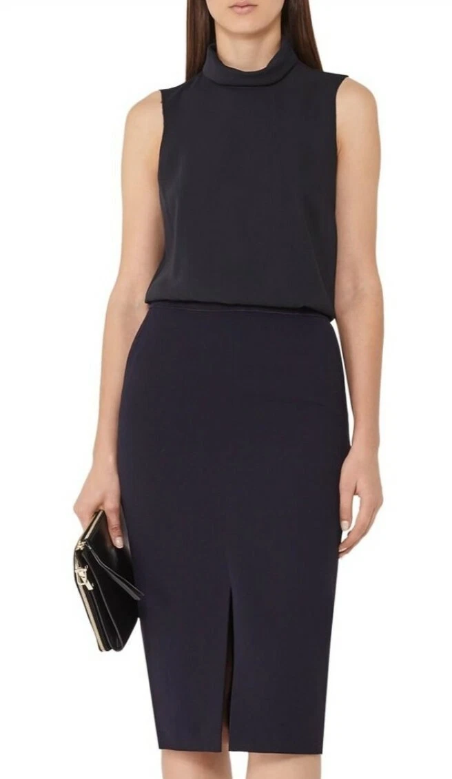 Designer REISS Karmel pencil skirt size 4 BRAND NEW navy below