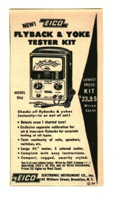 1955 EICO Flyback & Yoke Tester Kit Advertisement Electronics Instrument Co.