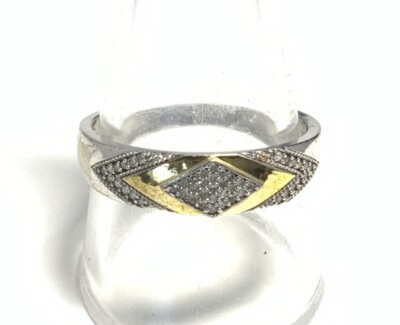 HK Yellow 14k GP & Sterling Silver 925 Diamond Ring Size HK Yellow 14k GP & Sterling Silver 925 Diamond Ring Size