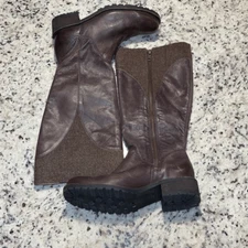 L.L. Bean Women’s Brown Leather Wool Side Zip Knee High Boots Lug Sole Riding Si