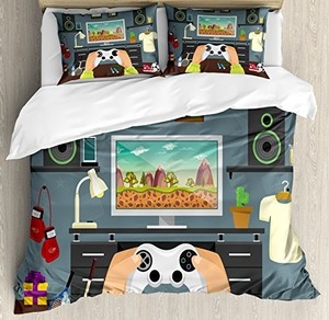 Bed Sheet Set Queen Size Gamer Duvet Cover Gaming Guy 3 Piece