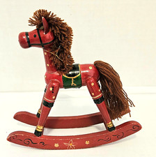 Vintage Wooden Rocking Horse Figure Red Christmas Holiday Decor 7'' Tall