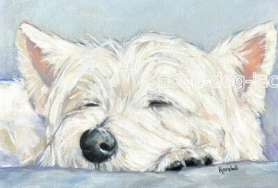 West Highland Terrier WESTIE MATTED PRINT Painting ''Sleepyhead'' Dog Art RANDALL