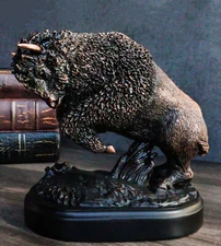 Rustic Western Charging American Buffalo Bison Bronze Electroplated Resin Statue